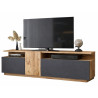 Meuble TV 55 Pouces 3 Portes 5 Niches Chêne et Gris L 150 H 46.3 P 29.5 cm