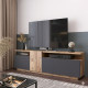 Meuble TV 55 Pouces 3 Portes 5 Niches Chêne et Gris L 150 H 46.3 P 29.5 cm