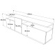 Meuble TV 55 Pouces 3 Portes 5 Niches Chêne et Gris L 150 H 46.3 P 29.5 cm