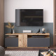 Meuble TV 55 Pouces 3 Portes 5 Niches Chêne et Gris L 150 H 46.3 P 29.5 cm