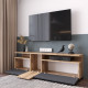 Meuble TV 55 Pouces 3 Portes 5 Niches Chêne et Gris L 150 H 46.3 P 29.5 cm