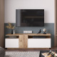 Meuble TV 55 Pouces 3 Portes 5 Niches Chêne et Blanc L 150 H 46.3 P 29.5 cm