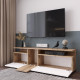 Meuble TV 55 Pouces 3 Portes 5 Niches Chêne et Blanc L 150 H 46.3 P 29.5 cm