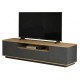 Meuble TV 70 Pouces 3 Portes 4 Niches Chêne et Gris L 180 H 44.6 P 44.5 cm