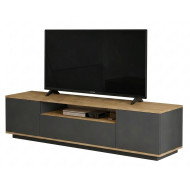 Meuble TV 70 Pouces 3 Portes 4 Niches Chêne et Gris L 180 H 44.6 P 44.5 cm