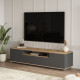 Meuble TV 70 Pouces 3 Portes 4 Niches Chêne et Gris L 180 H 44.6 P 44.5 cm