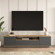 Meuble TV 70 Pouces 3 Portes 4 Niches Chêne et Gris L 180 H 44.6 P 44.5 cm
