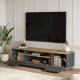Meuble TV 70 Pouces 3 Portes 4 Niches Chêne et Gris L 180 H 44.6 P 44.5 cm