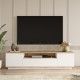 Meuble TV 70 Pouces 3 Portes 4 Niches Chêne et Blanc L 180 H 44.6 P 44.5 cm