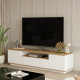 Meuble TV 70 Pouces 3 Portes 4 Niches Chêne et Blanc L 180 H 44.6 P 44.5 cm