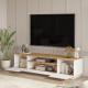 Meuble TV 70 Pouces 3 Portes 4 Niches Chêne et Blanc L 180 H 44.6 P 44.5 cm