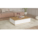 Table Basse 2 Abattants 2 Niches Chêne et Blanc L 90 H 28.6 P 60 cm