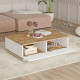 Table Basse 2 Abattants 2 Niches Chêne et Blanc L 90 H 28.6 P 60 cm