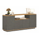 Buffet Bas 4 Portes 6 Niches Chêne et Gris L 180 H 75 P 44.5 cm