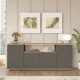 Buffet Bas 4 Portes 6 Niches Chêne et Gris L 180 H 75 P 44.5 cm