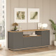 Buffet Bas 4 Portes 6 Niches Chêne et Gris L 180 H 75 P 44.5 cm