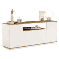 Buffet Bas 4 Portes 6 Niches Chêne et Blanc L 180 H 75 P 44.5 cm