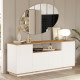 Buffet Bas 4 Portes 6 Niches Chêne et Blanc L 180 H 75 P 44.5 cm