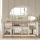 Buffet Bas 4 Portes 6 Niches Chêne et Blanc L 180 H 75 P 44.5 cm