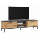 Meuble TV 65 Pouces 2 Portes 4 Niches Chêne et Gris L 160 H 39.1 P 35 cm