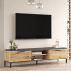 Meuble TV 65 Pouces 2 Portes 4 Niches Chêne et Gris L 160 H 39.1 P 35 cm