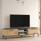 Meuble TV 65 Pouces 2 Portes 4 Niches Chêne et Gris L 160 H 39.1 P 35 cm