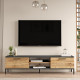 Meuble TV 65 Pouces 2 Portes 4 Niches Chêne et Gris L 160 H 39.1 P 35 cm