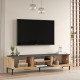 Meuble TV 65 Pouces 2 Portes 4 Niches Chêne et Gris L 160 H 39.1 P 35 cm