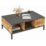 Table Basse 3 Niches Chêne et Gris Anthracite Pieds Métal L 90 H 33.1 P 60 cm