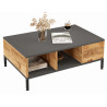 Table Basse 3 Niches Chêne et Gris Anthracite Pieds Métal L 90 H 33.1 P 60 cm