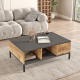 Table Basse 3 Niches Chêne et Gris Anthracite Pieds Métal L 90 H 33.1 P 60 cm