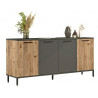 Buffet Bas 4 Portes 4 Niches Chêne et Gris Pieds Métal L 160 H 71.8 P 40 cm
