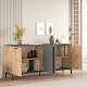 Buffet Bas 4 Portes 4 Niches Chêne et Gris Pieds Métal L 160 H 71.8 P 40 cm