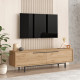 Meuble TV Bar 65 Pouces 2 Portes 2 Niches Chêne L 160 H 45.1 P 35.5 cm