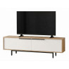 Meuble TV 65 Pouces 2 Portes 2 Niches Chêne et Blanc  L 160 H 45.1 P 35.5 cm