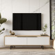 Meuble TV 65 Pouces 2 Portes 2 Niches Chêne et Blanc  L 160 H 45.1 P 35.5 cm