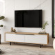 Meuble TV 65 Pouces 2 Portes 2 Niches Chêne et Blanc  L 160 H 45.1 P 35.5 cm