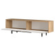 Meuble TV 65 Pouces 2 Portes 2 Niches Chêne et Blanc  L 160 H 45.1 P 35.5 cm