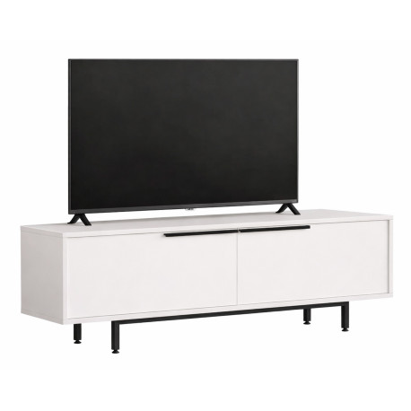 Meuble TV Bar 65 Pouces 2 Portes 2 Niches Blanc  L 160 H 45.1 P 35.5 cm