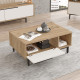 Table Basse 1 Abattant 2 Niches Chêne et Blanc Pieds Métal L 90 H 37.6 P 60 cm