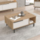 Table Basse 1 Abattant 2 Niches Chêne et Blanc Pieds Métal L 90 H 37.6 P 60 cm