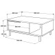 Table Basse 1 Abattant 2 Niches Chêne et Blanc Pieds Métal L 90 H 37.6 P 60 cm