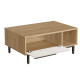 Table Basse 1 Abattant 2 Niches Chêne et Blanc Pieds Métal L 90 H 37.6 P 60 cm