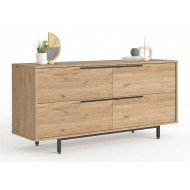 Buffet Bas 4 Portes 4 Niches Chêne Pieds Métal L 160 H 74.3 P 44.5 cm