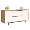 Buffet Bas 4 Portes 4 Niches Chêne et Blanc Pieds Métal L 160 H 74.3 P 44.5 cm