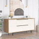 Buffet Bas 4 Portes 4 Niches Chêne et Blanc Pieds Métal L 160 H 74.3 P 44.5 cm