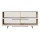 Buffet Bas 4 Portes 4 Niches Chêne et Blanc Pieds Métal L 160 H 74.3 P 44.5 cm