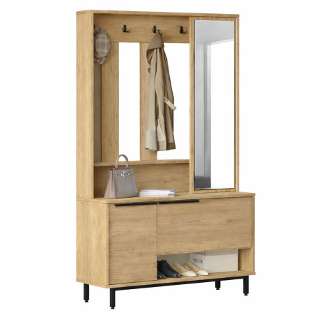 Meuble Vestiaire 3 Portes 4 Niches Miroir Chêne L 112.2 H 178.2 P 35.5 cm