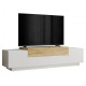 Meuble TV 4 Portes Abattantes 4 Niches Chêne et Blanc  L 160 H 38.7 P 37.3 cm