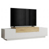 Meuble TV 4 Portes Abattantes 4 Niches Chêne et Blanc  L 160 H 38.7 P 37.3 cm
